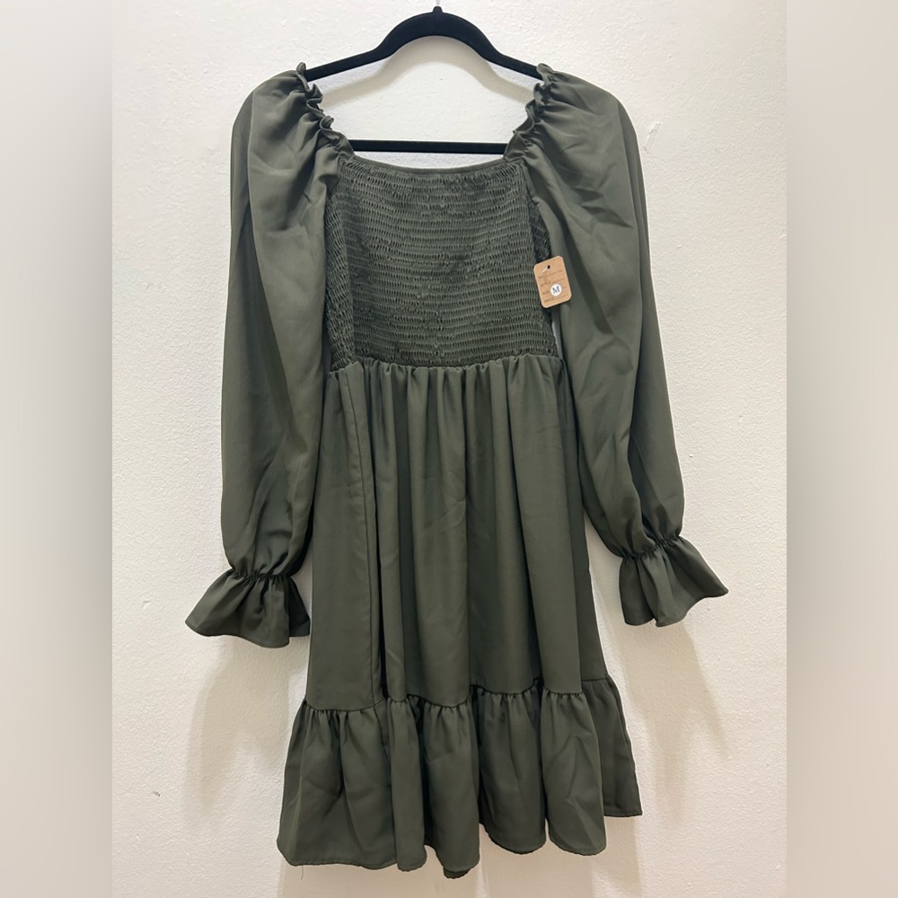 NEW ARMY GREEN SHEIN RUFFLED DRESS - M